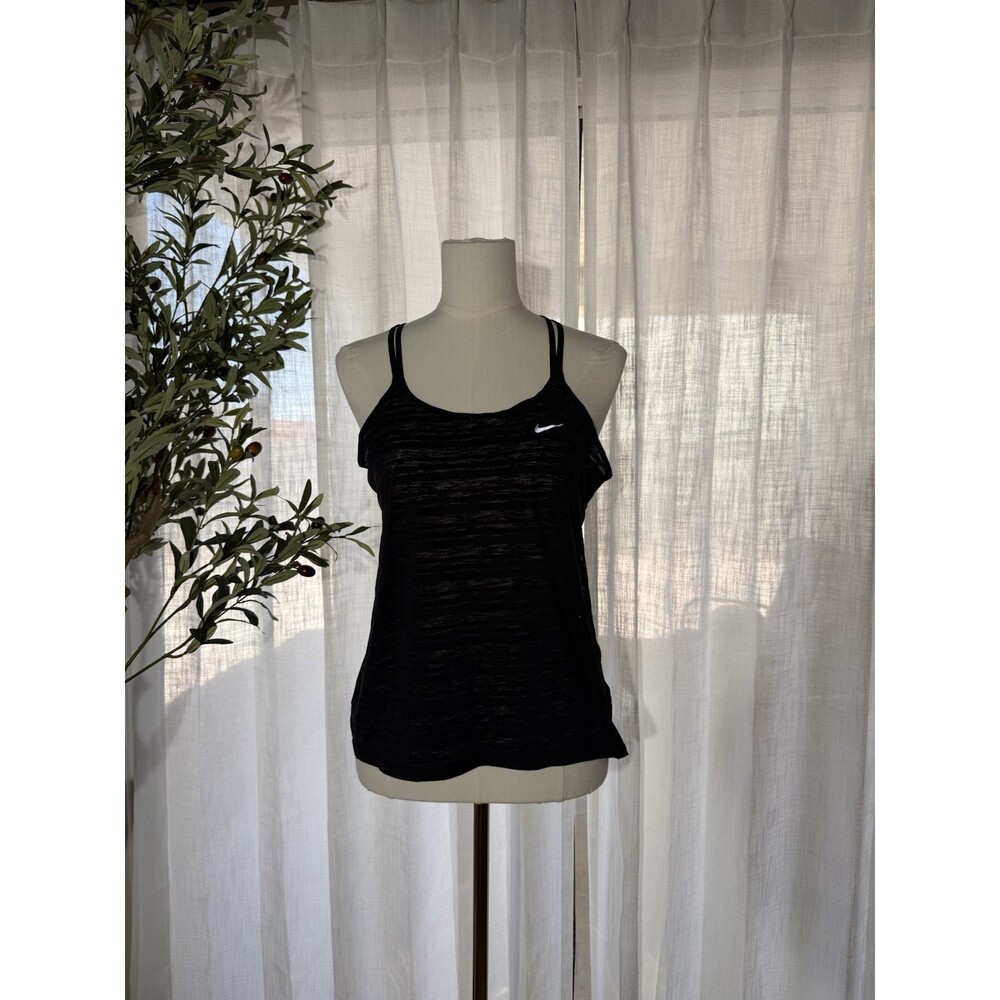 Nike Dri-Fit Womens Tank Top Size M Medium Black Space Dye Strappy Activewear